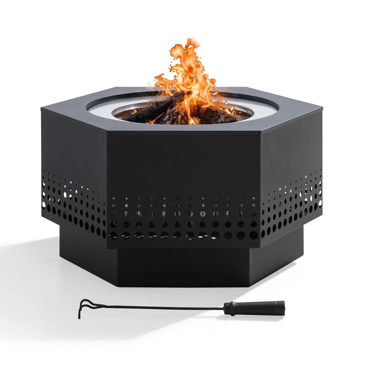 Sunjoy 28 In Smokeless Fire Pit with Removable Ash Pan, Outdoor Portable Wood Burning Fireplace with PVC Cover and Fire Poker ,Ideal for Camping, Bonfire, and Backyard, Black