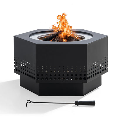 Sunjoy 28 In Smokeless Fire Pit with Removable Ash Pan, Outdoor Portable Wood Burning Fireplace with PVC Cover and Fire Poker ,Ideal for Camping, Bonfire, and Backyard, Black