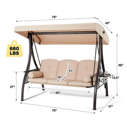 Homrest 3 Person Patio Outdoor Porch Swing with Adjustable Canopy, Backrest, Swing Bed with Stand for Garden,Deck