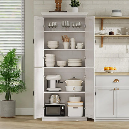 Ataucjin 70" Tall Kitchen Pantry Cabinet, Freestanding Cupboard Kitchen Pantry Storage Cabinet, Freestanding Cupboard with Doors and Adjustable Shelves, for Bathroom, Dining Room, Living Room