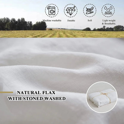 Simple&Opulence 100% Washed Linen Duvet Cover Set-3 Pieces Shabby Chic Premium Ruffled Bedding with 1 Comforter Cover and 2 Pillowshams France Flax High End Frill Sets Vintage Style(King, White)