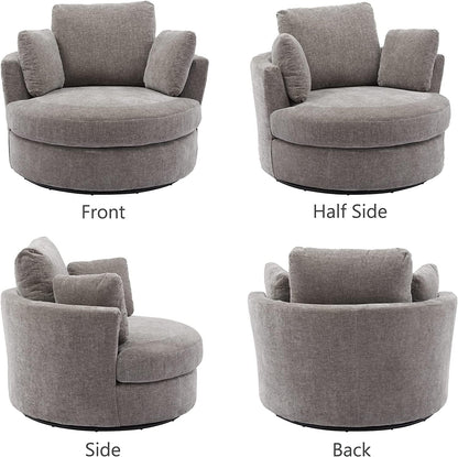 42" W Small Loveseat Sofa Couch, Swivel Barrel Chairs for Bedroom 360 Degree Swivel Accent Chairs for Living Room, Chenille Fabric Club Chair Chaises Lounges for Living Room/Office/Hotel, Grey