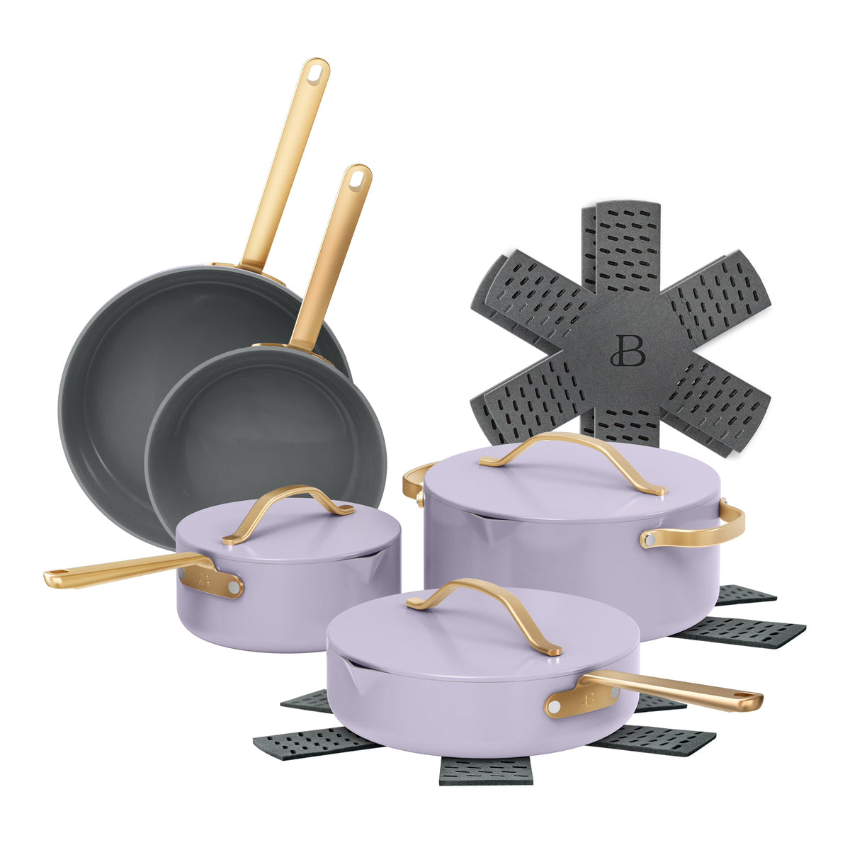 Beautiful 12pc Ceramic Non-Stick Cookware Set with Strainer Lids, White Icing by Drew Barrymore