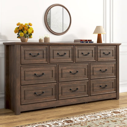 ChVans Farmhouse 12 Drawers Dresser for Bedroom, 63'' Wide Wood Rustic Chest of Drawers with Natural Texture, Vintage Design, Large Storage Dressers Organizer for Living Room, Hallway