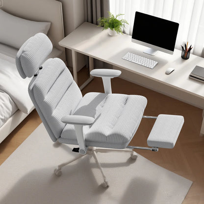 HomeZeer Ergonomic Cross-Legged Office Chair with Footrest & Headrest, Heavy Duty Executive Desk Chair with Flip-up Armrests, Corduroy Fabric Computer Criss Cross Chair for Home Office, Black