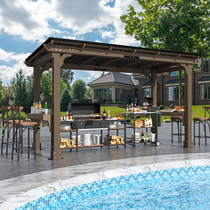 VEIKOUS 8' x 5' Outdoor Hardtop Gazebo, BBQ Grill Gazebo w/ Workstation Shelves for Lawn, Garden, Deck