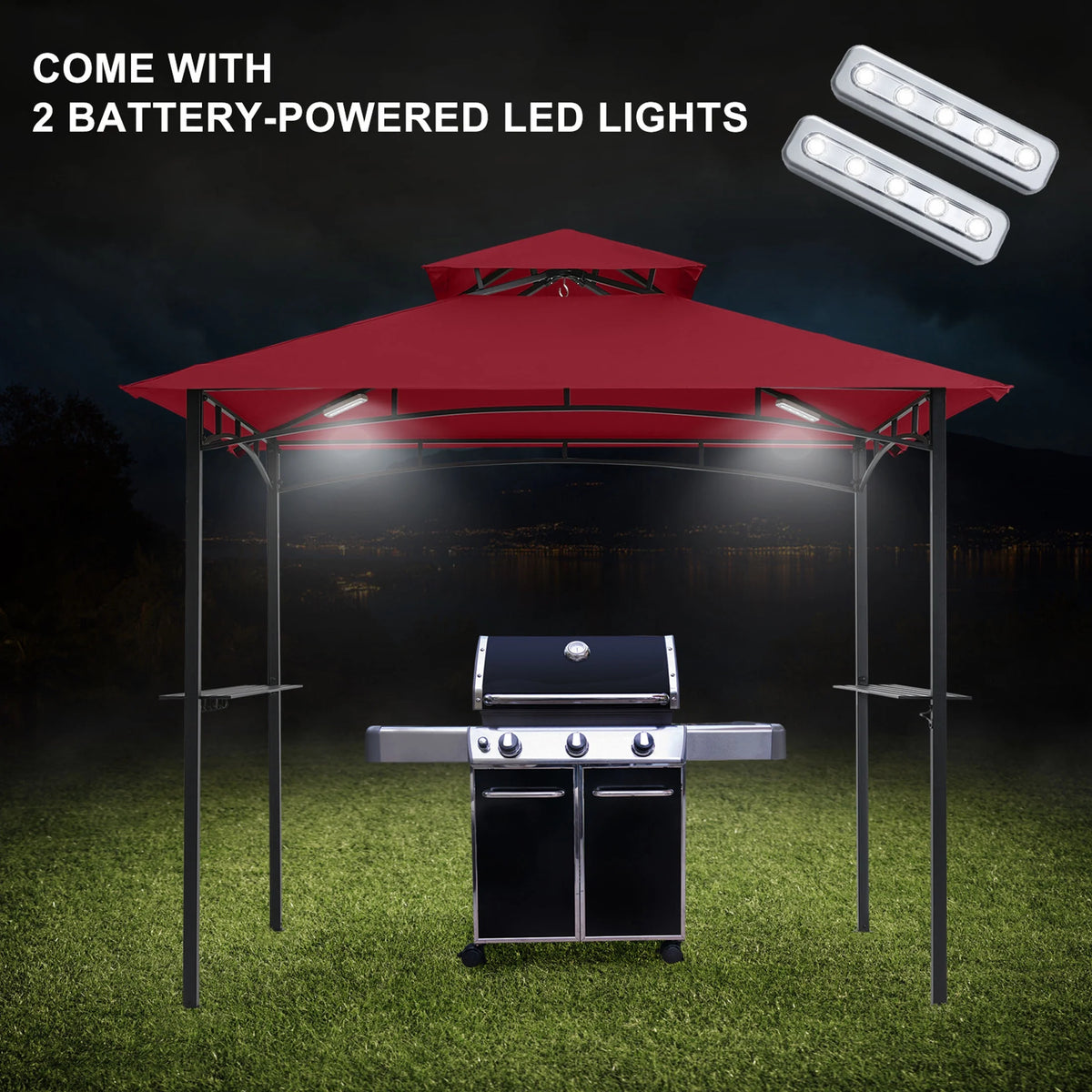 MASTERCANOPY 8' x 5' Grill Gazebo Outdoor BBQ Gazebo Canopy with LED Lights for Patio, Brown