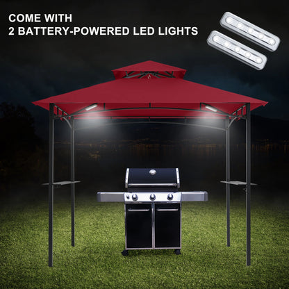 MASTERCANOPY 8' x 5' Grill Gazebo Outdoor BBQ Gazebo Canopy with LED Lights for Patio, Brown