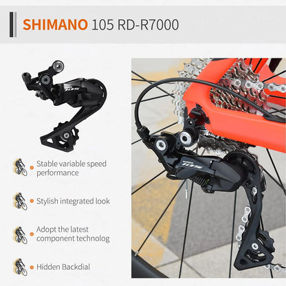 SAVADECK Carbon Road Bike,HERD6.0 T800 Carbon Fiber 700C Road Bicycle with Shimano 105 22 Speed Groupset Ultra-Light Carbon Wheelset Seatpost Fork Bicycle(Black Red 47cm)