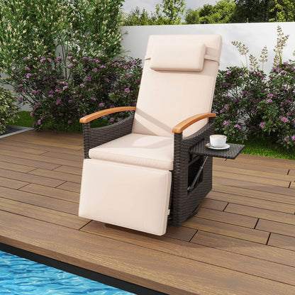 Costway Outdoor 360�� Swivel Rattan Recliner Chair Patio Wicker Chaise Lounge Chair Beige