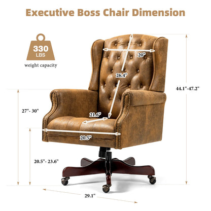 Homhum Classic Boss Office Chair, High Back Faux Leather Swivel Desk Chair, Adult, Brown