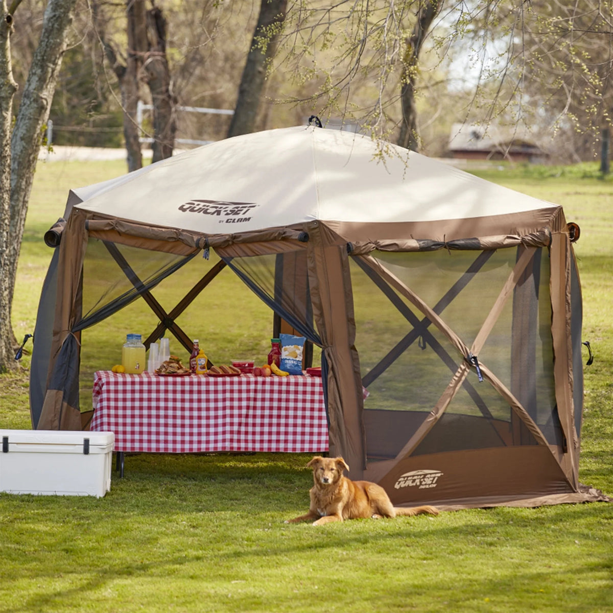 CLAM Quick-Set Pavilion 12.5 x 12.5' Portable Outdoor Canopy Shelter, Green
