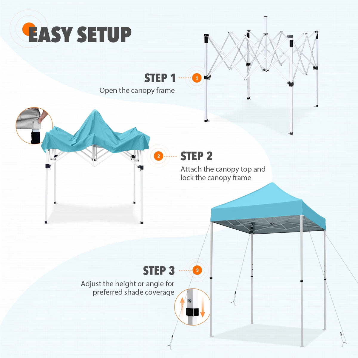 EAGLE PEAK 5x5 Pop Up Canopy Tent Instant Outdoor Canopy Easy Set-up Straight Leg Folding Shelter（Blue）