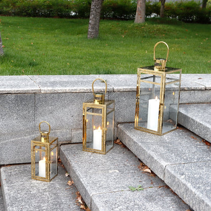 Stainless Steel Lantern Set of 3 12/15/19" Metal Lanterns with Tempered Glass for Parties & Events (Silver )
