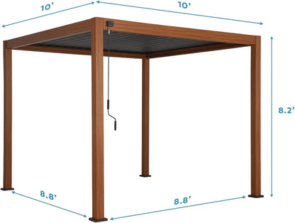 Mirador 10'x 10' 111S Outdoor Aluminum Pergola w/ Adjustable Rainproof Louver for Garden, Patio, Backyard, Takasho/Wood Grain