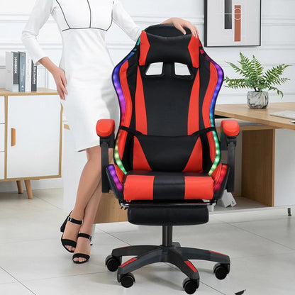 Gaming Chair with Bluetooth-compatible Speakers and RGB LED Lights, Ergonomic Massage Computer Gaming Chair with Height Adjustable, Video Game Chair High Back with Lumbar Support