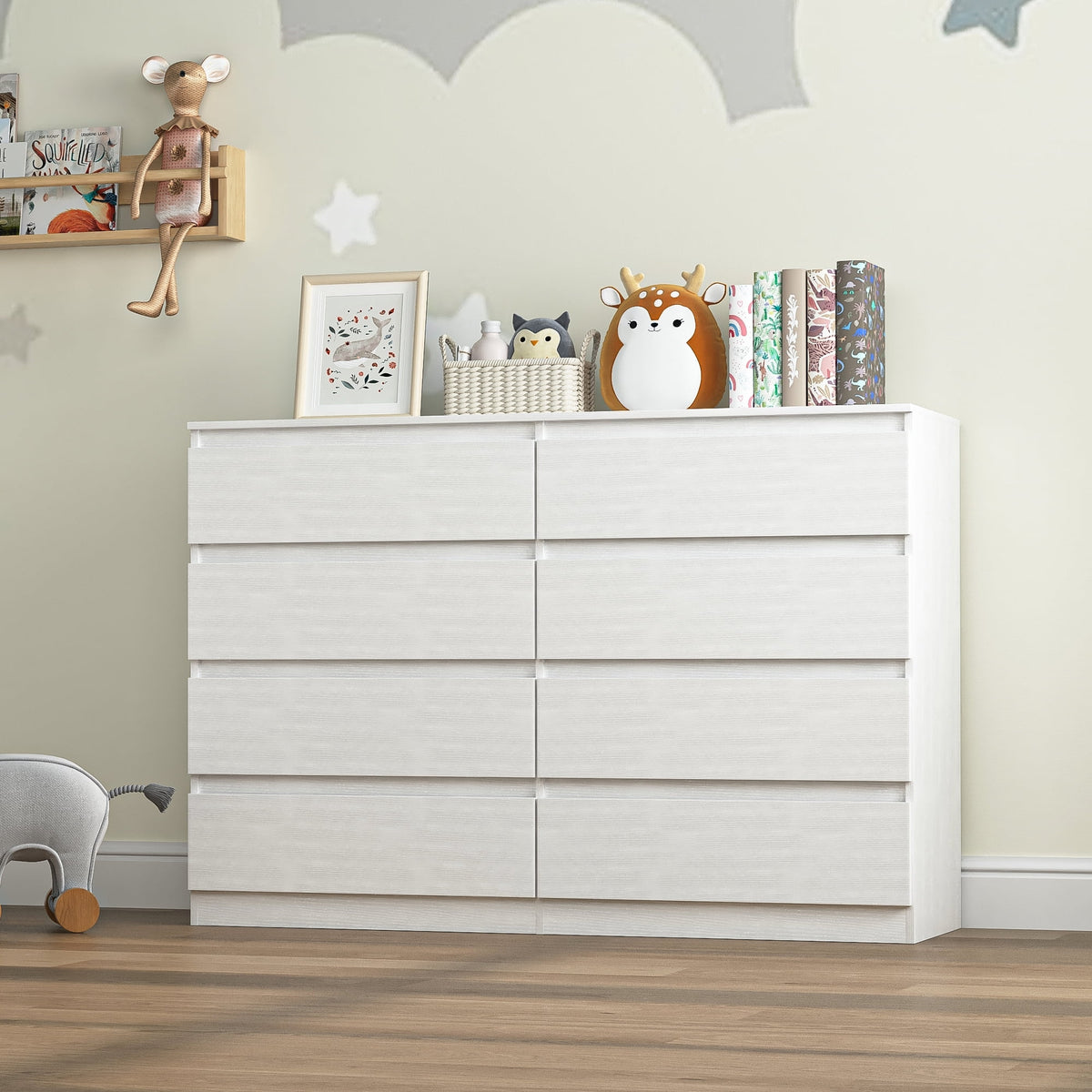 Kadyn White Chest of Drawer, 6 Double Drawer Dresser for Bedroom, Modern Storage Cabinet for Living Room, Dresser