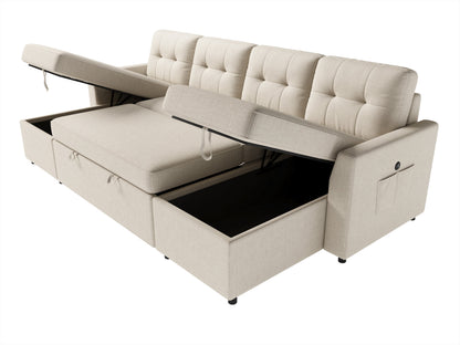 VANACC Sectional Sofa Bed with Storage and Soft Seat ,Reversible Pull Out Couch for Living Room,Beige