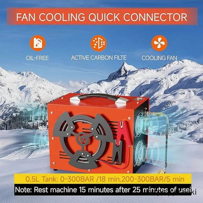 Greteefor PCP Air Compressor, Built-in 600W Adapter, 4500Psi/30Mpa, 350W Motor, 12V DC or 110V/220V AC Power, Auto Stop, Water/Oil free &Cooling Fan for Air Rifle, Paintball, HPA Tanks LightWeight