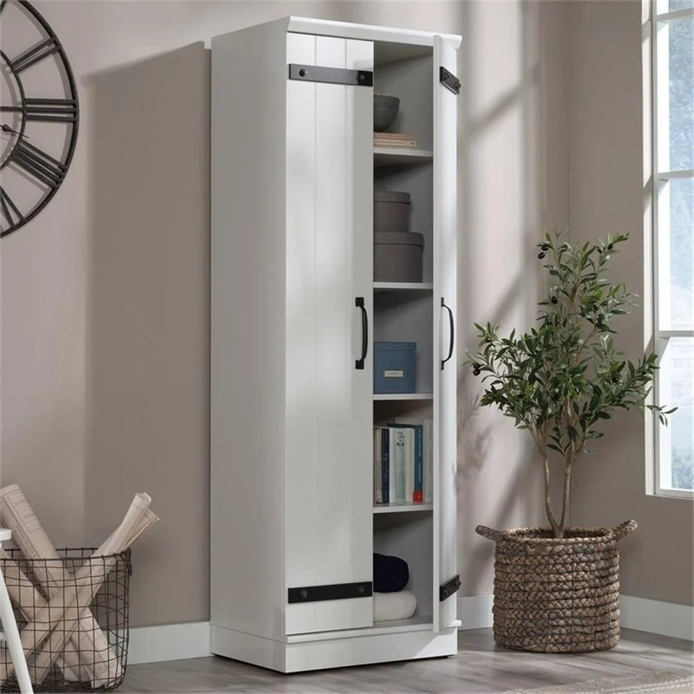 Pemberly Row Farmhouse Engineered Wood 2-Door Narrow Storage Cabinet in Salt Oak