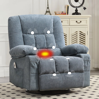 JONPONY Massage Swivel Rocker Recliner Chair with Vibration Massage and Heat Ergonomic Lounge Chair for Living Room with Rocking Function and Side Pocket, 2 Cup Holders, USB Charge Port,Grey