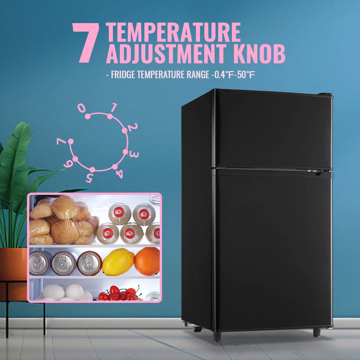 WANAI 3.5 Cubic feet Small Refrigerator with Freezer on Top Double Door Mini Fridge New White