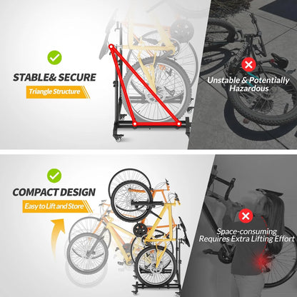 Vertical Bike Stands (2 Pack)��Standing Bike Rack for Garage Floor��Upright Bicycle Floor Stand Indoor Bike Holder with Adjustable Height for Garage & Apartment - for Wheels Sizes up to 29��