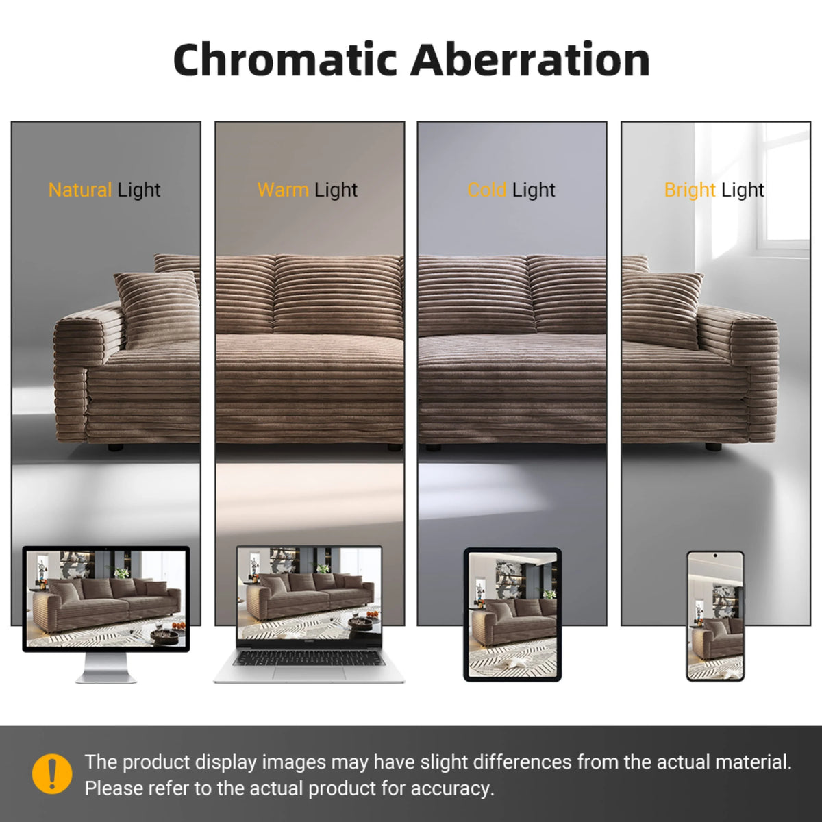 Alvantor 4-Seat Sofa 102" W Corduroy Upholstered Deep Seat Couches Convertible Chaise for Living Room, Apartment Grey