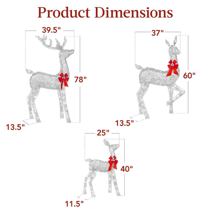 Best Choice Products 6.5ft 3-Piece Lighted Christmas Deer Set Outdoor Yard Decoration w/ 385 LED Lights, Stakes - Gold