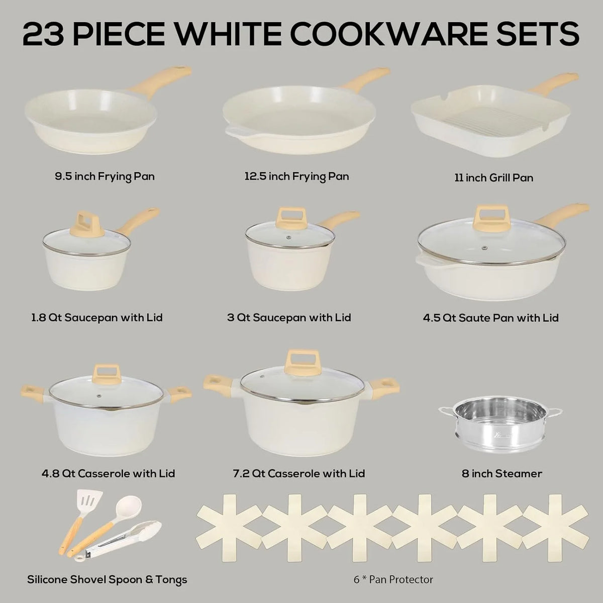 Romswi Nonstick Pots and Pans Set, 23 Piece Induction Cookware Sets Non-stick Ceramic Kitchen Sets with Utensil, Green