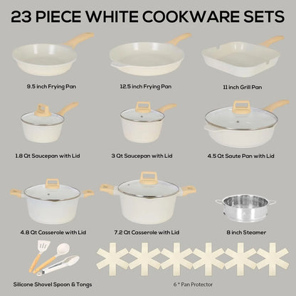 Romswi Nonstick Pots and Pans Set, 23 Piece Induction Cookware Sets Non-stick Ceramic Kitchen Sets with Utensil, Green
