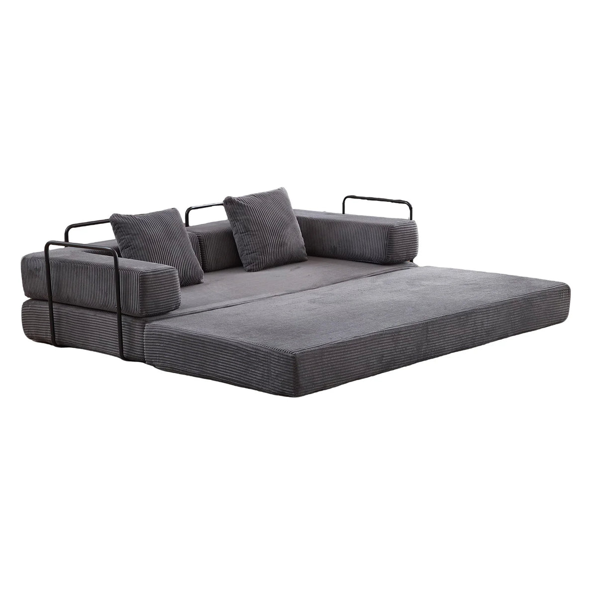 Taicans ?Convertible Floor Sofa Bed - 3 Seats Foldable Corduroy Futon Couch w/Pillow Support,Space-Saving Guest Bed for Living Room,Dorm,No Assembly Compressible Foam Mattress (Gray,76.7Inch L)