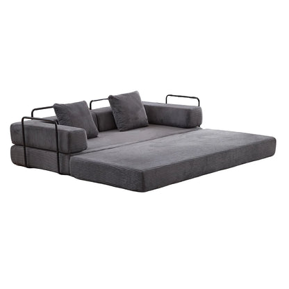 Taicans ?Convertible Floor Sofa Bed - 3 Seats Foldable Corduroy Futon Couch w/Pillow Support,Space-Saving Guest Bed for Living Room,Dorm,No Assembly Compressible Foam Mattress (Gray,76.7Inch L)