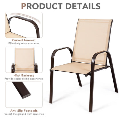 Gymax Set of 4 Patio Chairs Dining Chairs w/ Steel Frame Yard Outdoor Grey