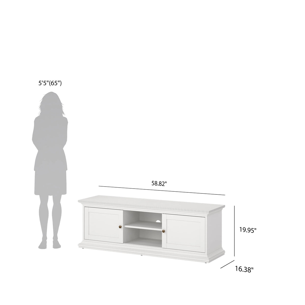 Tvilum Maison Park 2 Sliding Door TV Stand with 6 Shelves, White