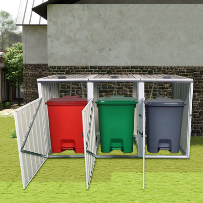 Aukfa 7.3' W Outdoor Garbage Bin Storage, Metal Storage Shed for 3 Trash Cans Tools, Waterproof Trash Can Storage