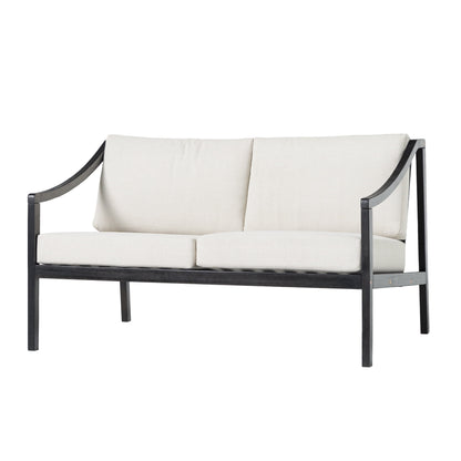 Walker Edison Modern Solid Wood Curved-Arm Outdoor Loveseat, Black