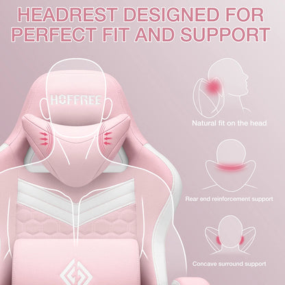 Hoffree Gaming Chair with Massage Fabric Office Chair with footrest for Adults, Ergonomic Gamer Chair with Headrest and Lumbar Support for Office Gaming, 440 LBS