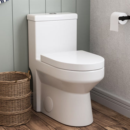 DeerValley Liberty Compact Toilets One-Piece Toilet With High-Efficiency Flush Round Toilet for Space-Saving Floor Mounted 12 in. Rough In 1-Piece 1.1/1.6 GPF Dual Flush (Seat Included)
