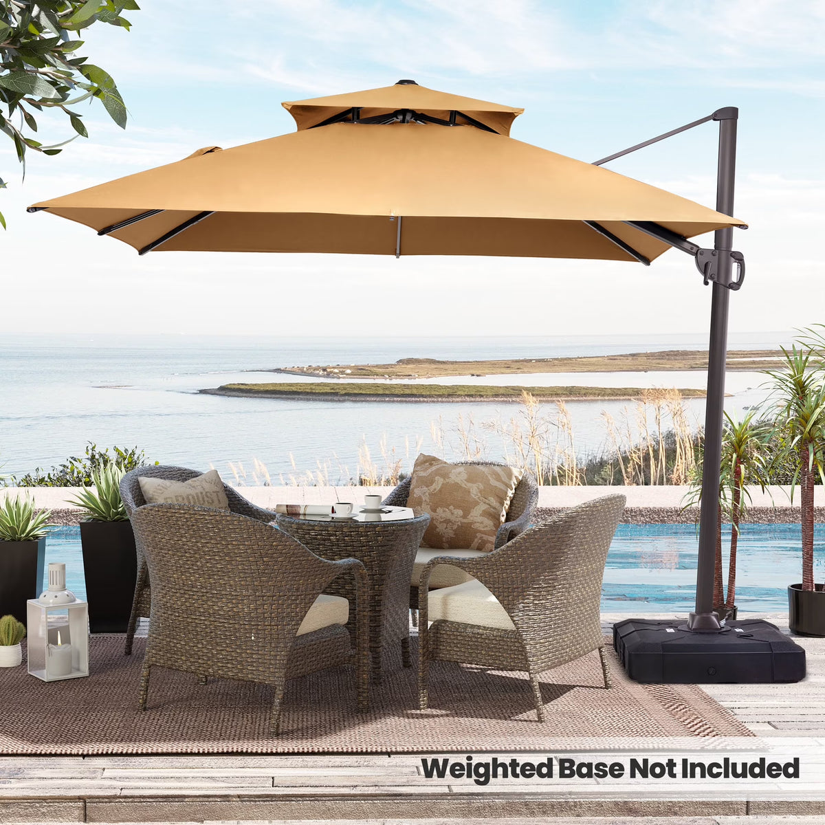 Pellebant 10 ft. x 10 ft. Square Double Top Patio Cantilever Umbrella, Navy Blue