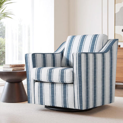 Swivel Accent Chair for Living Room, Modern Upholstered Barrel Arm Chair with Plump Back Pillow, Comfy Club Sofa Reading Chair for Adults (Chenille Navy, Set of 1)