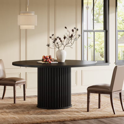 Tribesigns Round Dining Table for 4-6 People, 47.24-Inch Circle Wood Kitchen Table with Sturdy Fluted Metal Base, Modern Dining Room Furniture, Black