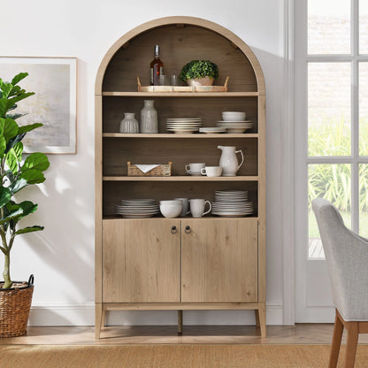 Modway Nolan 74" Tall Arched Storage Display Cabinet Bookshelf in Black