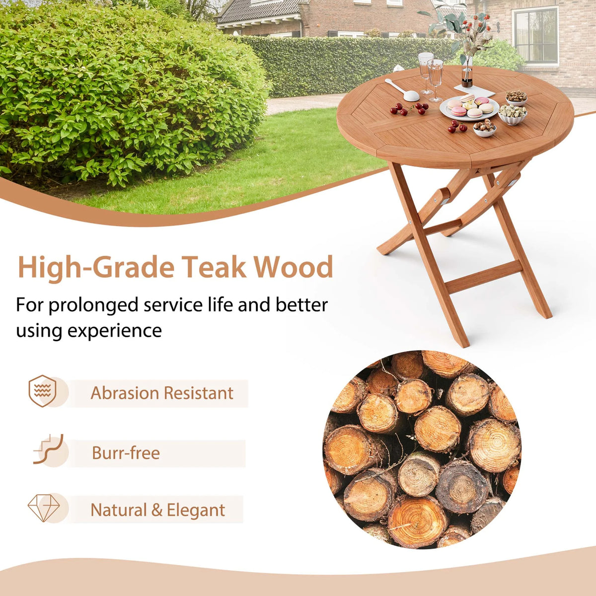 Costway 3pcs Patio Outdoor  Indonesia Teak Wood Bistro Dining Set Folding Chair & Table Slatted