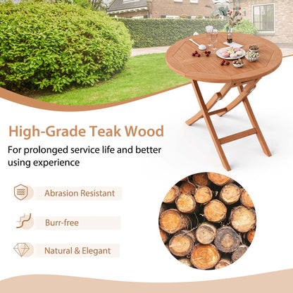 Costway 3pcs Patio Outdoor  Indonesia Teak Wood Bistro Dining Set Folding Chair & Table Slatted