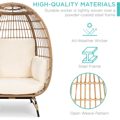 Best Choice Products Wicker Egg Chair Oversized Indoor Outdoor Patio Lounger w/ Steel Frame, 440lb Capacity - Black
