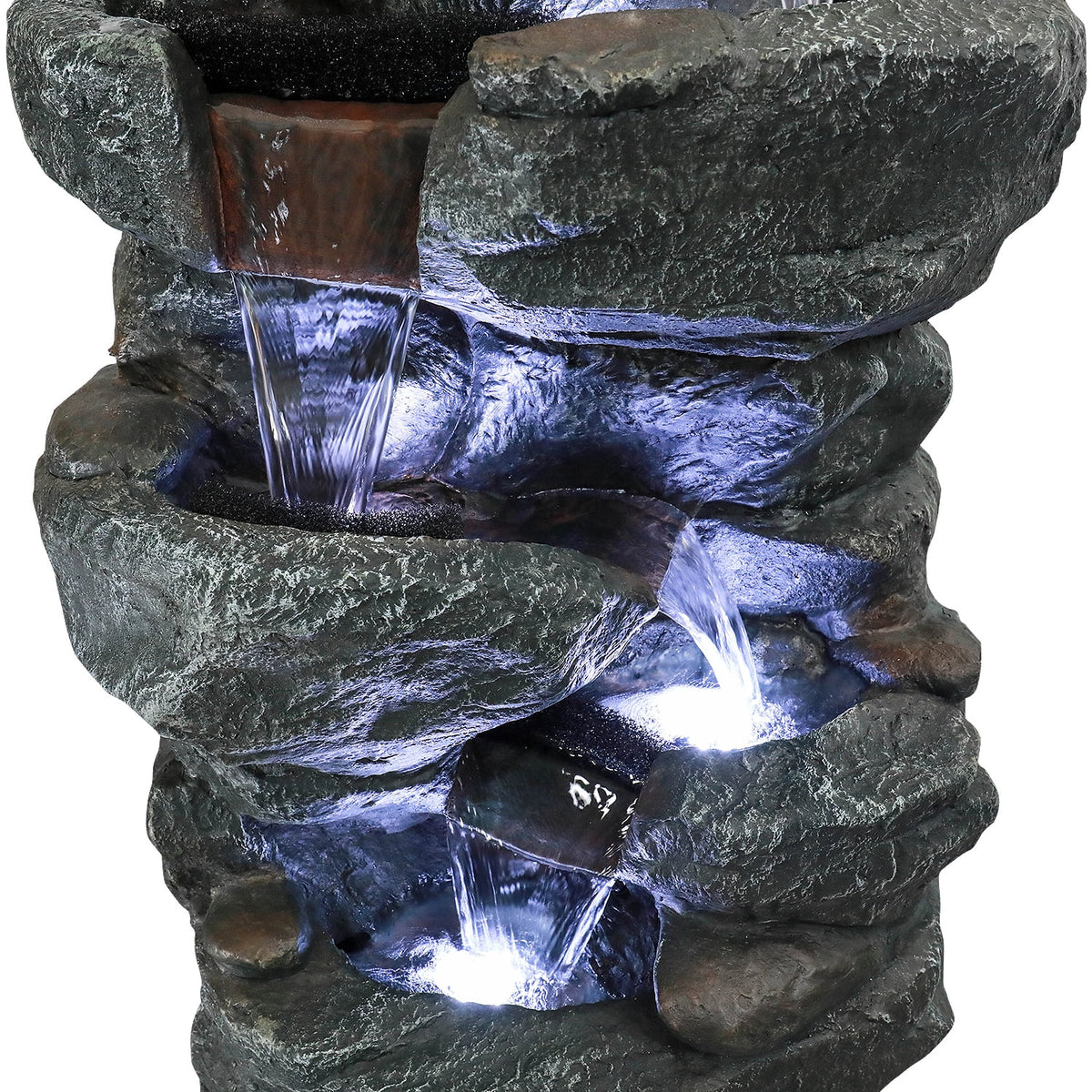 SunJet 40.5" Rock Water Fountain w/LED Lights - Outdoor 6-Tier Waterfall Fountain  for Garden Decor