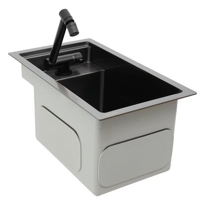 Modern Drop in Bar Sink, Single Bowl Kitchen Sink with Foldable Faucet, Black Nano 304 Stainless Steel Utility Sink for Compact Kitchen Commercial Hotel RV Laundry