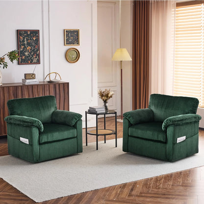 FFH 33" Oversized Swivel Accent Chair,Armchair with Side Pocket,Upholstered Corduroy Lounge Chaise Chair,Barrel Chairs,Comfy Single Sofa Chair for Living Room Reading Bedroom Office,Black