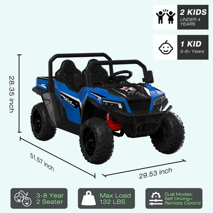 Mega Motion 24V Kids Electric Ride-On UTV Truck with 4WD, Dump Bed, 2 Seats, LED Lights, Music, Remote Control, Shovel, for Boys & Girls